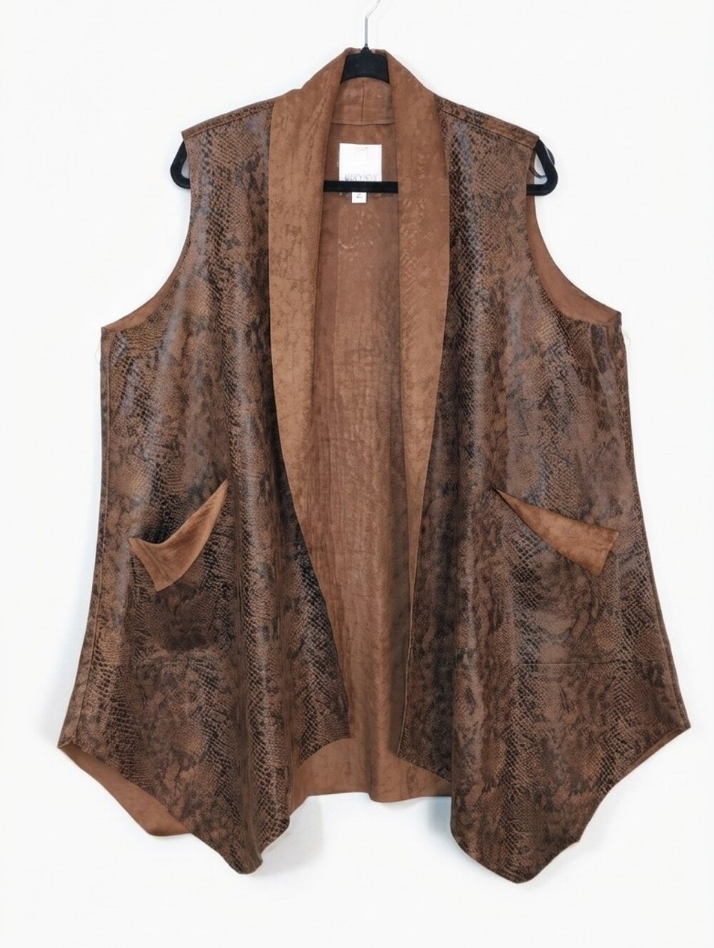 SPANNER Brown Snake Print Suede Like Draped Vest Oversized Womens Size Medium
